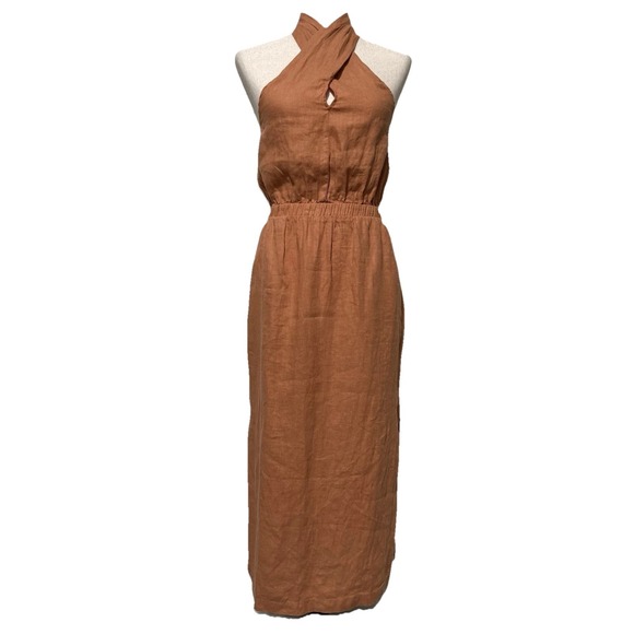 cloth & stone Dresses & Skirts - Anthropologie Cloth & Stone Linen Cross Halter Maxi Dress Size XS Orange Coastal